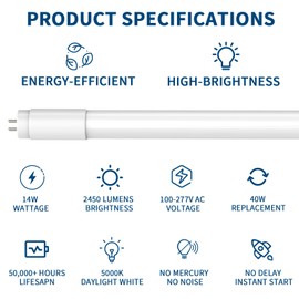 JESLED 10Pack T8 LED Bulbs 4 Foot,4FT T8 Fluorescent Replacement,Type A+B,14W 2450LM 5000K Daylight White, Plug & Play or Ballast Bypass, G13, T8 T10 T12 LED Replacement, Frosted Cover