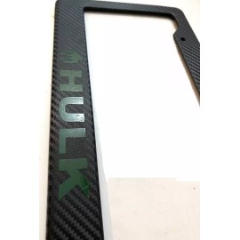 Angry Hulk with Boy  - Carbon Fiber with Green Automotive License Plate Frame