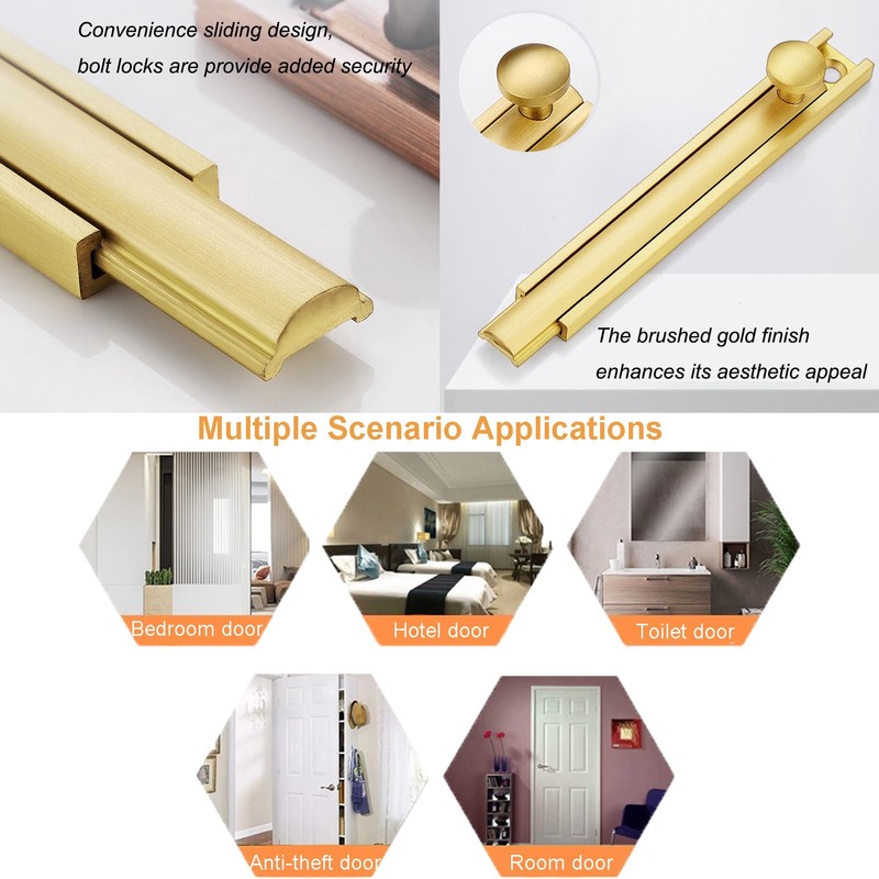 Solid Brass Surface Bolt, Heavy Duty Concealed Slide Surface Door