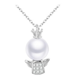 BiBeary Women elegant 925 Sterling Silver simulated Pearl little doll with crown Necklace