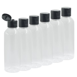 Marvexi 50Pcs 100ml/3.4oz Empty Travel Bottles Plastic Squeeze Bottles, Empty Hand Sanitizer Bottles Bulk for Hand Sanitizer, Shampoo, Cosmetic, Toiletries(Clear, Black)