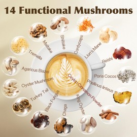 Mushroom Coconut Creamer, Natural Creamer for Coffee, 14 Mushrooms Extract |Lion's Mane, Turkey Tail, Reishi, Maitake, Chaga and Ceylon Cinnamon | Boosts Focus, Immunity and Energy | 6.35oz
