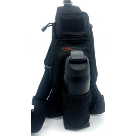 Pak Muller Crossbody Sling Bag Water Bottle Holder, RFID Back Pocket, Travel, Hiking, Everyday Go Bag, Chest Bag, Unisex, Slim Profile, Mid-Size (Black)