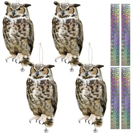 Plastic Owl to Scare Pigeon Away from Porch Patio Balcony, 4Pcs Pigeon Scare Devices with Reflective Tape, Flat Fake Owl to Keep Pigeon Away, Garden Owl to Scare Woodpecker Pigeon Squirrel for Outdoor