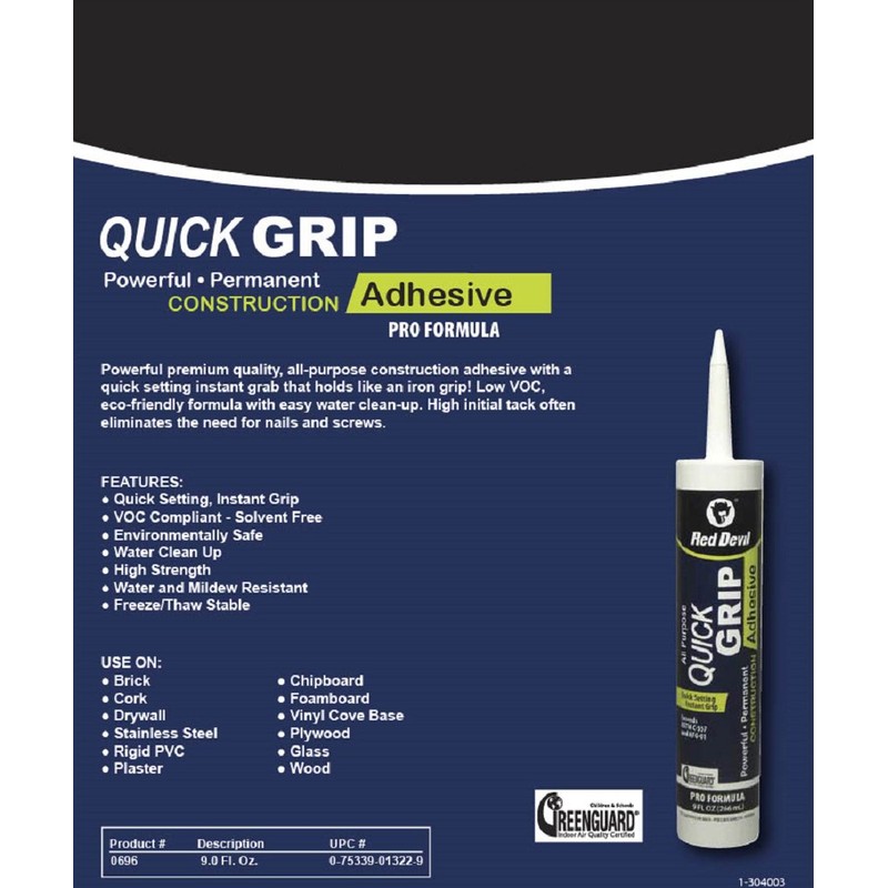 Red Devil 0696 Quick Grip Construction Adhesive, 9 fl oz,