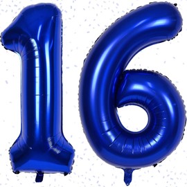 Number 16 Balloons, Navy Blue 16 Number Balloons, 40 Inch Blue 16 Balloons Self Inflating, Large Foil Mylar Helium Blue Digital Balloons for 1st 6th 16nd Birthday Anniversary Party Decorations