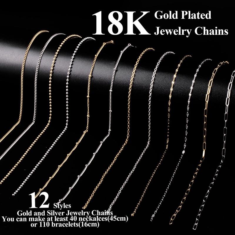 59FT 18K Gold Chains Kit for Jewelry Making 12Rolls 18K