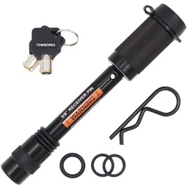 TowWorks 79631 einzigartiges Schloss für Anhängerkupplung mit Schlüssel, 1,6 cm (5/8 Zoll), extra langer 8,9 cm Spannweite, doppelter Sicherheitsverschluss für Anhängerkupplungen der Klasse III IV mit