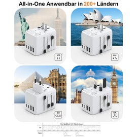 Travel Adapter Worldwide to US/UK/AUS/CN 224 Countries 2 USB-A and 3 USB-C Universal for EU USA UK Thailand China Australia Travel Adapter