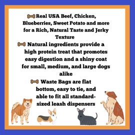AccessiPets Bundle: Dog Treats Nature’s Treasures Chewy Jerky Treat Bundle for All Sized Dogs with 1 Waste Bag Roll (4 Ounce, Real Beef with Berries)