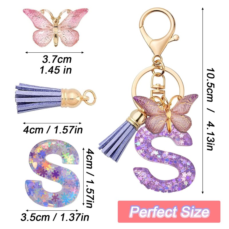 mohito Keyring Letter Keyring with Initial Letters Pink Butterfly Key