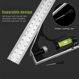 Multifunctional Stainless Steel Combination Try Squares Ruler with Bubble Level Measuring Tool for Engineer (300mm/12inch)