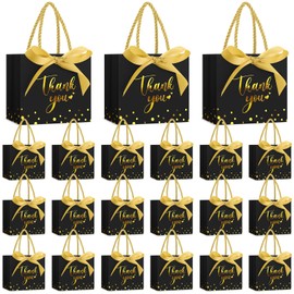 Jetec 45 Pcs Mini Paper Gift Bag Bulk 5.5x4.7x2.5'' Thank You Gift Bag with Handle Small Favor Bag with Bow Ribbon for Wedding Baby Bridal Shower Graduation Party Favor(Black/Gold)