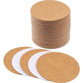 60 Pieces Self Adhesive Cork Coasters Squares/Round 4 x 4 Cork Mats Backing Sheets for DIY Coasters Crafts Backing Tiles Supplies(Round)