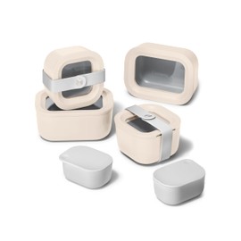 Caraway Mini Food Storage 11pc Set - Glass Storage Containers for Food - Non-Toxic Ceramic-Coated Glass - Air Release Technology - Compact & Stackable Design - Cream