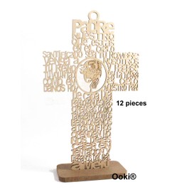 12 Glitter Cross Lady Guadalupe Jesus Guardian JHS Cup Virgin Mary Angel Wood with Stand Laser Cutout Baptism Centerpiece First Communion Quinceañera Party Favors Decor Christening (Jesus Plain)