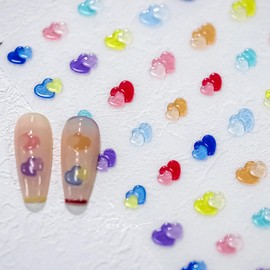 1Pcs 5D Embossed Valentine's Day Nail Art Stickers Colorful Heart Nail Decals Self Adhesive Jelly Design Valentines Nail Supplies Cute Hearts Nail Stickers for Women Girls DIY Manicure Decoration