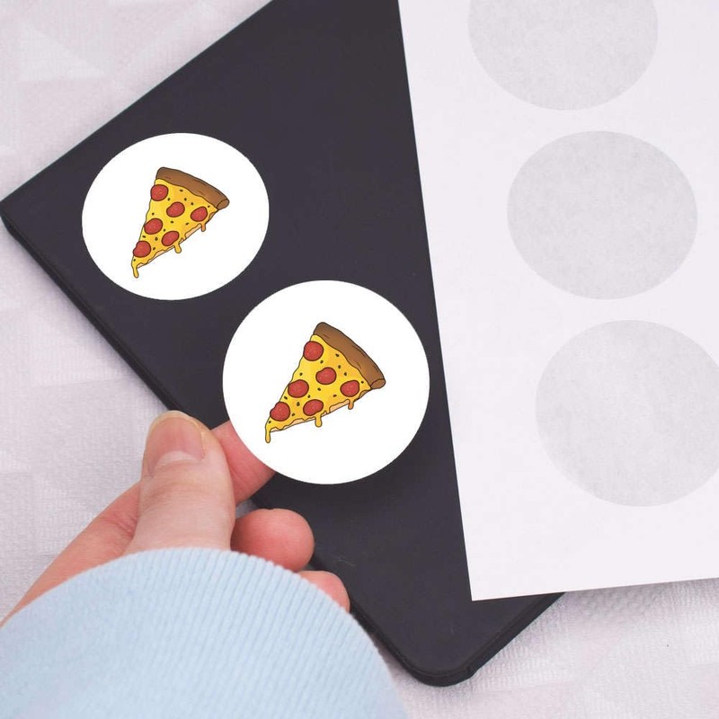 24 x 40mm Round 'Pepperoni Pizza Slice' Stickers (SK00070543)