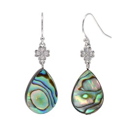 Joseph Brothers Teardrop Abalone Shell Four Leaf Clover Earrings for Women, Sterling Silver Hooks