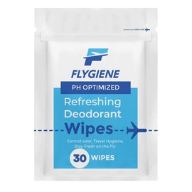 Flygiene Deodorant Odor Wipes - Individually Wrapped Antiperspirant Wipes - Travel Size Toiletries - Deodorant Wipes for Men and Women - Travel Body Hygiene Wipes - 30 Count (3 Pack of 10)