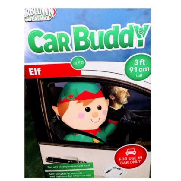 Gemmy Airblown Inflatable Elf Car Buddy 3 Ft Energy Efficient