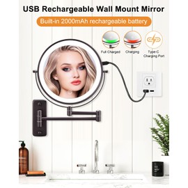 DECLUTTR 9 Inch Wall Mounted Lighted Makeup Mirror, Double-Sided Magnifying Mirror 1x/10x, 3 Colors Lighted Makeup Mirror, Touch Dimmable 360° Rotation Foldable Light Up Mirror, Bronze