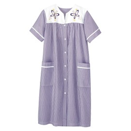 AmeriMark Women Calf-Length Snap Front Knit Duster House Coat Robe – Loose-Fitting Plush Bathrobe - Short Sleeve Bath Robe