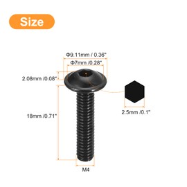 sourcing map Flanged Button Head Socket Cap Screws, 100 Pcs M4x18mm - 304 Stainless Steel Socket Drive Fasteners Bolts, Fully Thread Machine Screws for Furniture Installation (Black)