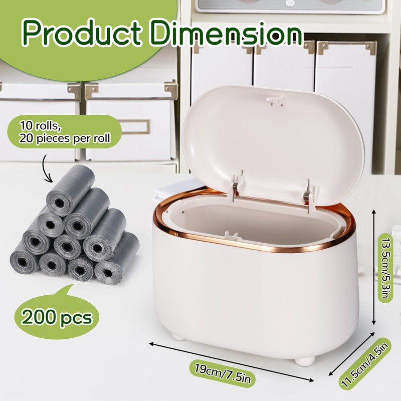 Realand Mini Trash Can for Desk with 200 Trash Bags,
