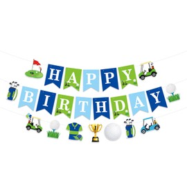 Golf Birthday Party Banners 3PCS Green Golf Happy Birthday Banner Sign Golfs Themed Party Decorations Golf Ball Partys Hanging Banners for Golfs Sports Themed Baby Shower Supplies