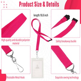 Patelai 12 Pcs Breakaway Lanyards with J Hook Bulk Flat Lanyards for ID Badges Neck Badge Lanyard Card Nametag Holder Neck Straps (Hot Pink)