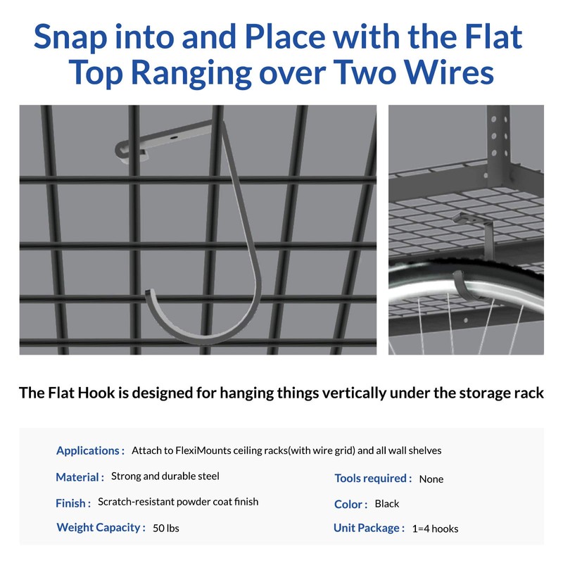 FLEXIMOUNTS 4 Pack Add On Storage Flat Hook Accessory for