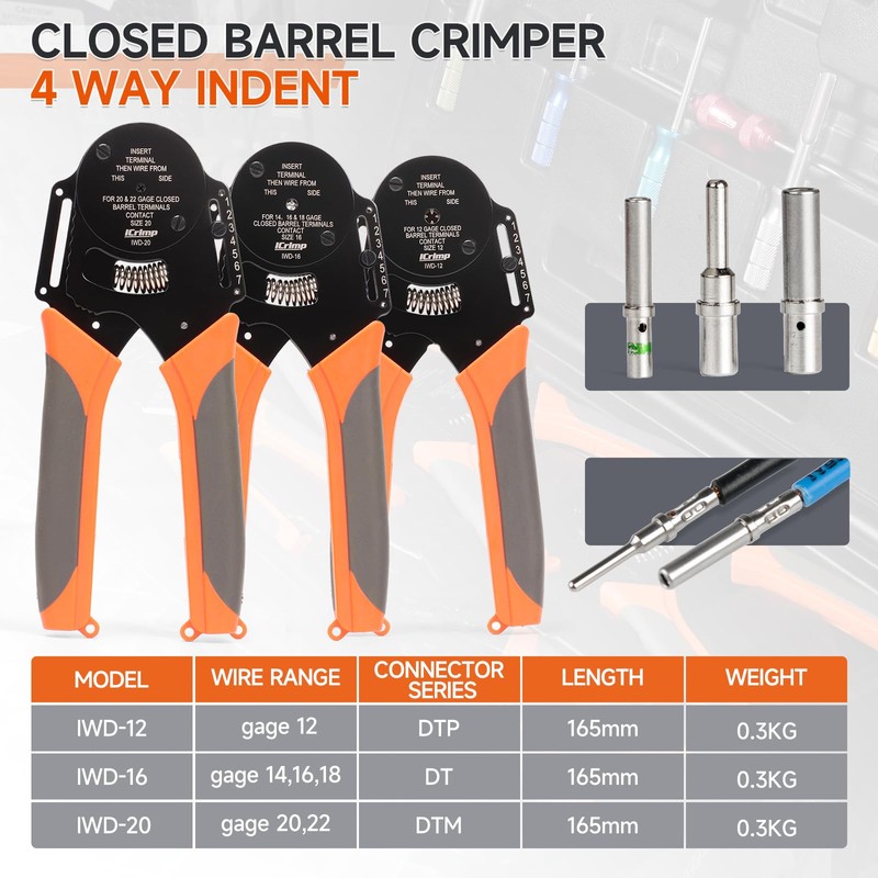 iCrimp Closed Barrel Crimp Tool, Weather Pack Crimpers, Deutsh Connector