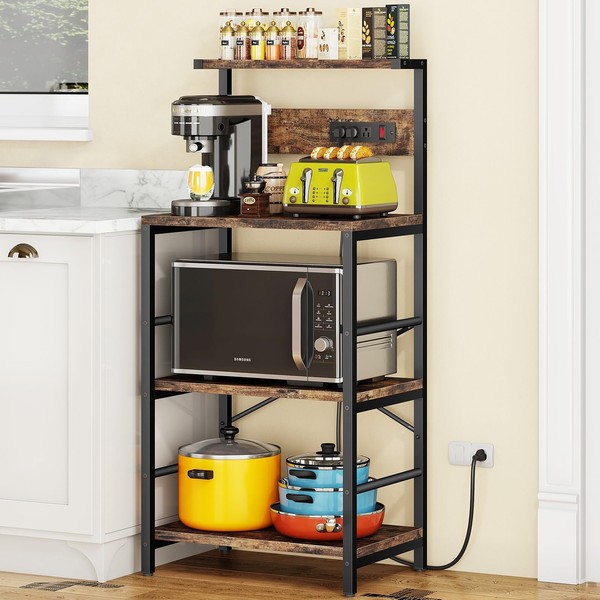 Anycoo Bakers Rack with 3 Power Outlets, 4-Tier Kitchen Microwave