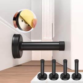 Profasion 4 Pack Door Stops, 304 Stainless Steel Door Stoppers, Easy Installation with Strong Adhesive Tapes, No Drilling Door Stops for Bottom and Top of Door, Black