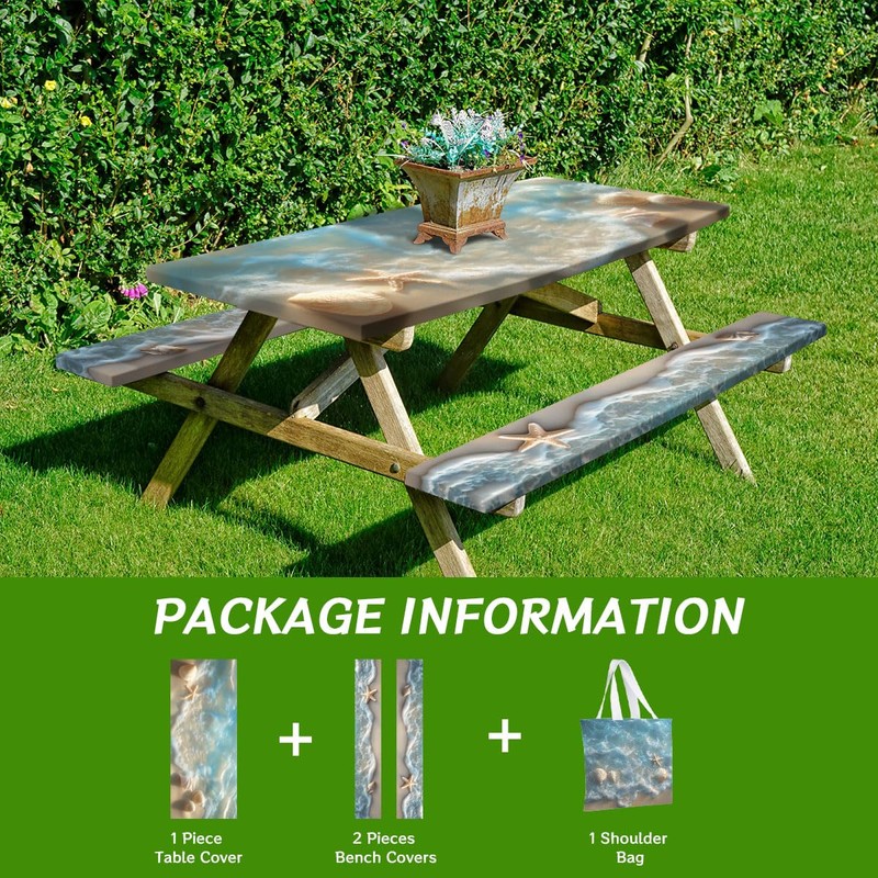 Sea Beach Picnic Table Cover with Bench Covers and Carrying