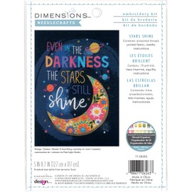 Dimensions 71-06263 Stars Shine Embroidery Needlepoint Kit for Beginners with Printed Fabric, 5" x 7", Multicolor, 4 Pieces