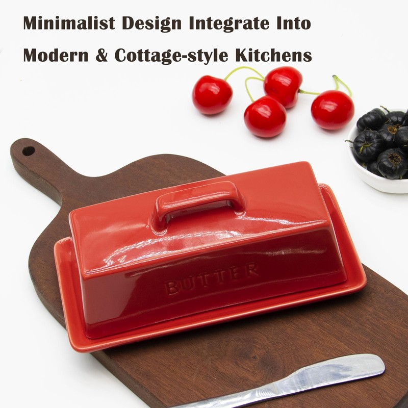 MKYHBOO Ceramic Butter Dish With Lid for Countertop, Covered Butter
