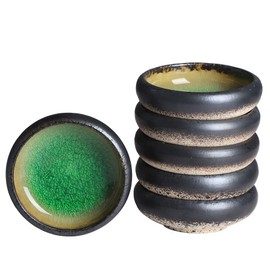 Uaral Soy Sauce Dishes Japanese Dipping Sauce Bowls Pinch Bowl Stoneware Small Dish Set of 6,3.35 Inch(4.5 oz Ice Crack Green)
