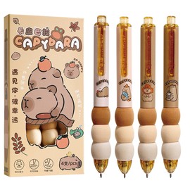 MOZXIRZ MOZXIRZ 4 Pcs Cute Retractable Pens Cartoon Capybara Gel Pens Soft Grip Pens 0.5mm Black Ink Writing Pen Aesthetic Pens Kawaii Office School Pens Supplies for Girls Boys Women Men (Capybara)