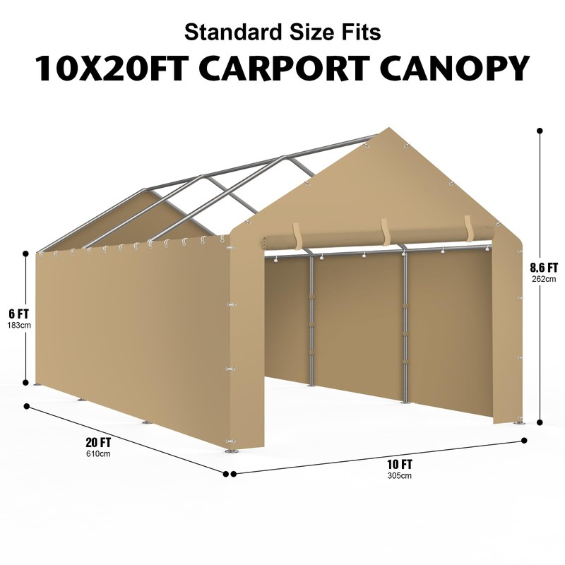 Carport Canopy Tent Sidewalls for 10x20x8.6FT Car Garage with Ball