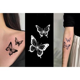 2 sheets Cyberpunk Waterproof Temporary Tattoo Sticker 3D Butterfly Theme Fake Tattoo for Women Body Leg Arm Art