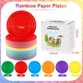Kochorie 150 Pieces Rainbow Paper Plates 7 Inch Bulk Disposable Solid Colorful Dinner Plates Heavy Duty Round Dessert Supplies for Birthday Wedding Holiday Bridal Shower Party Supplies
