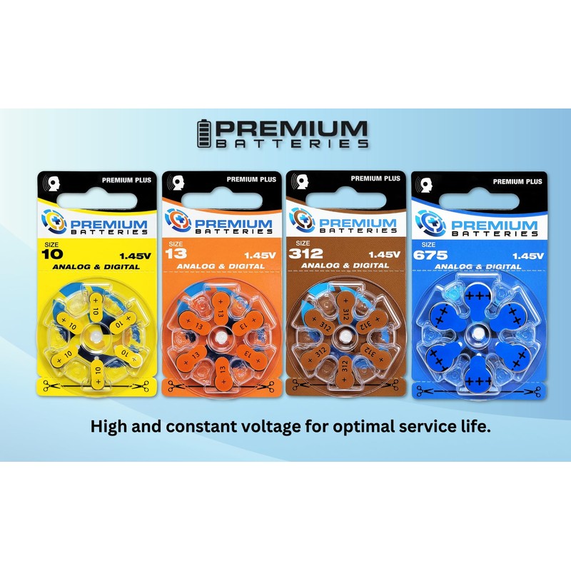 Premium Batteries Size 10 1.45V Hearing Aid Battery Yellow Tab