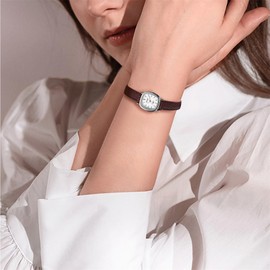 JewelryWe Women Leather Watches Small Square Analog Quartz Watch Simple Elegant Casual Dress Watch