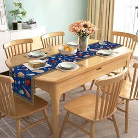 Nepnuser Linen Passover Table Runner Pesach Jewish Seder Matzo Home Dining Room Kitchen Table Decoration (13" x 108")