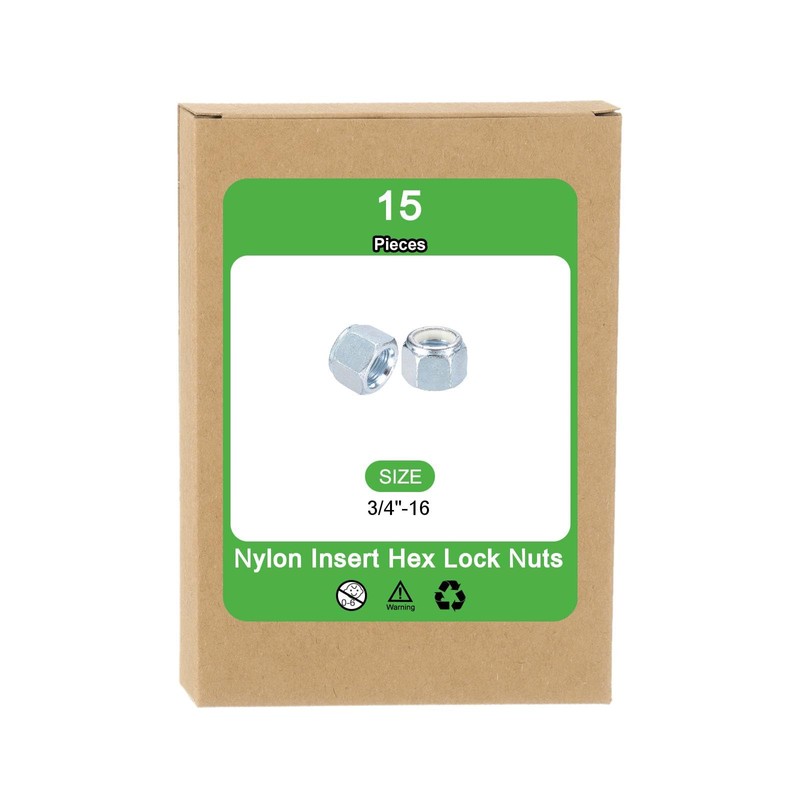 sourcing map 15Pcs 3/4"-16 Nylon Insert Hex Lock Nuts, Carbon