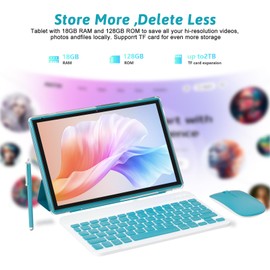 ZZB Android 15 Tablet 10 inch Tablet 2 in 1 Tablets with Keyboard Mouse Case Stylus 18GB RAM 128GB ROM 2TB Expand, Android 15(NOT GO) 10.1" IPS 6000mAh Battery Bluetooth Dual Camera 5G-WiFi Tablets.