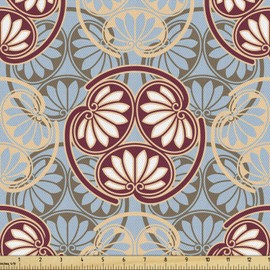 Ambesonne Japanese Fabric by The Yard, Oriental Flower Pattern with Traditional Influences Cultural Design Elements, Decorative Fabric for Upholstery and Home Accents, 1 Yard, Blue Beige