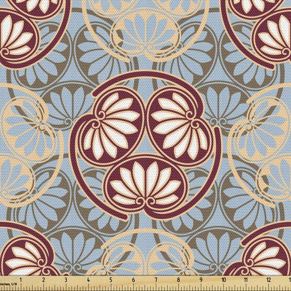 Ambesonne Japanese Fabric by The Yard, Oriental Flower Pattern with